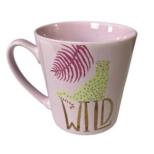 PD Prima Design Ceramic Pink "Wild”w/ Yellow Leopard 16 Oz Mug EUC